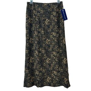 Karen Scott Brown Tan Floral Silk Long Skirt Women Sz M